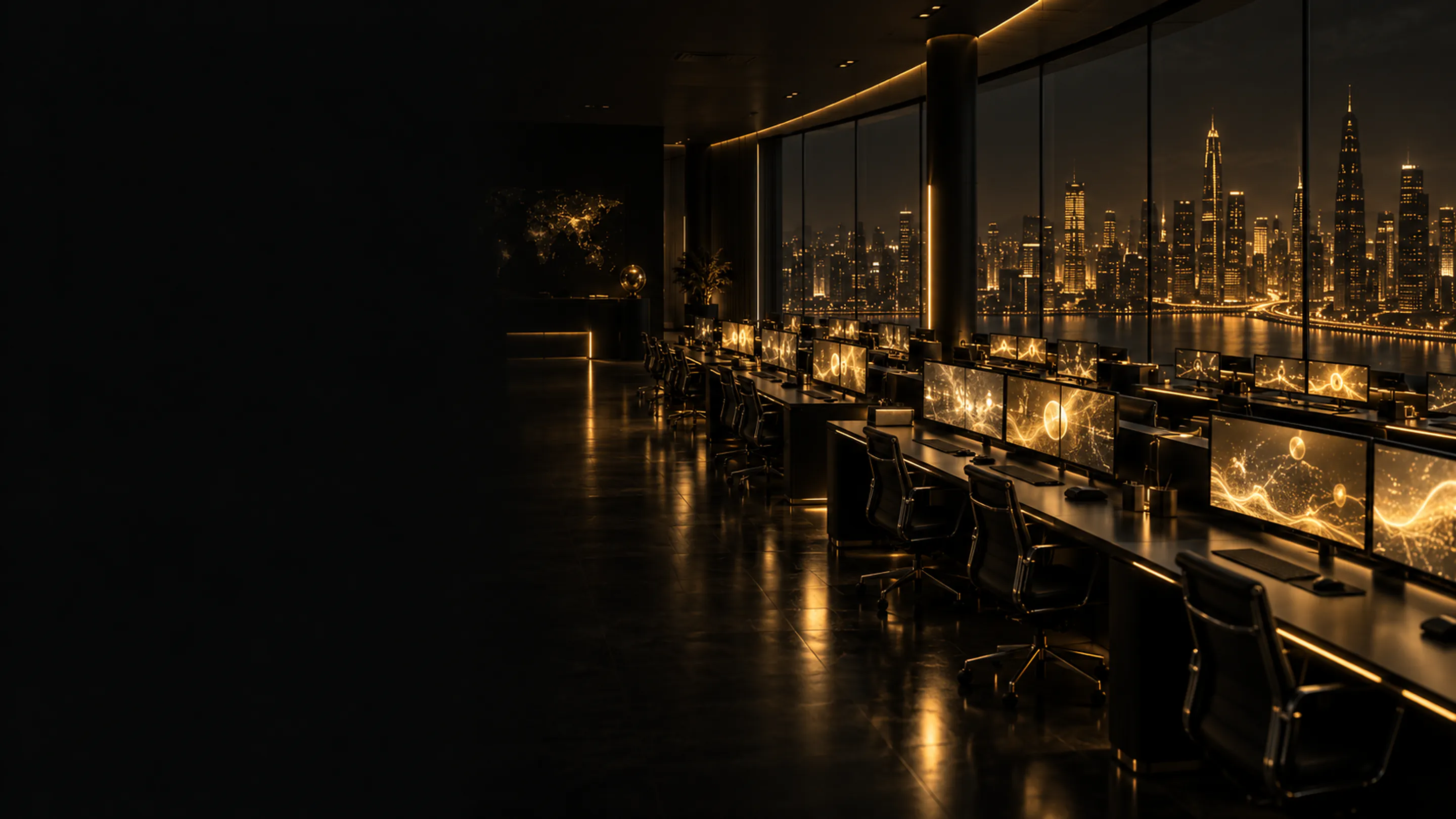 An empty operations floor at night